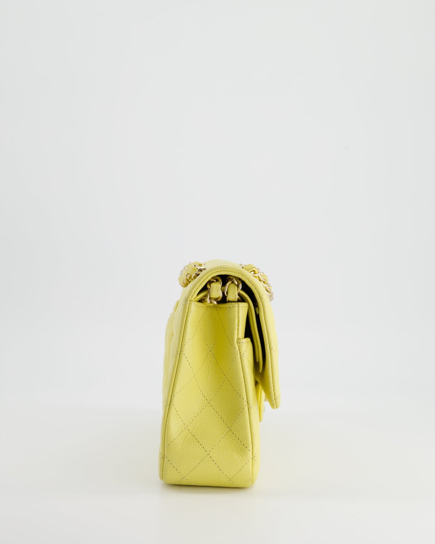 Chanel Sorbet Yellow Medium Classic Double Flap Bag in Caviar Leather with Champagne Gold Hardware