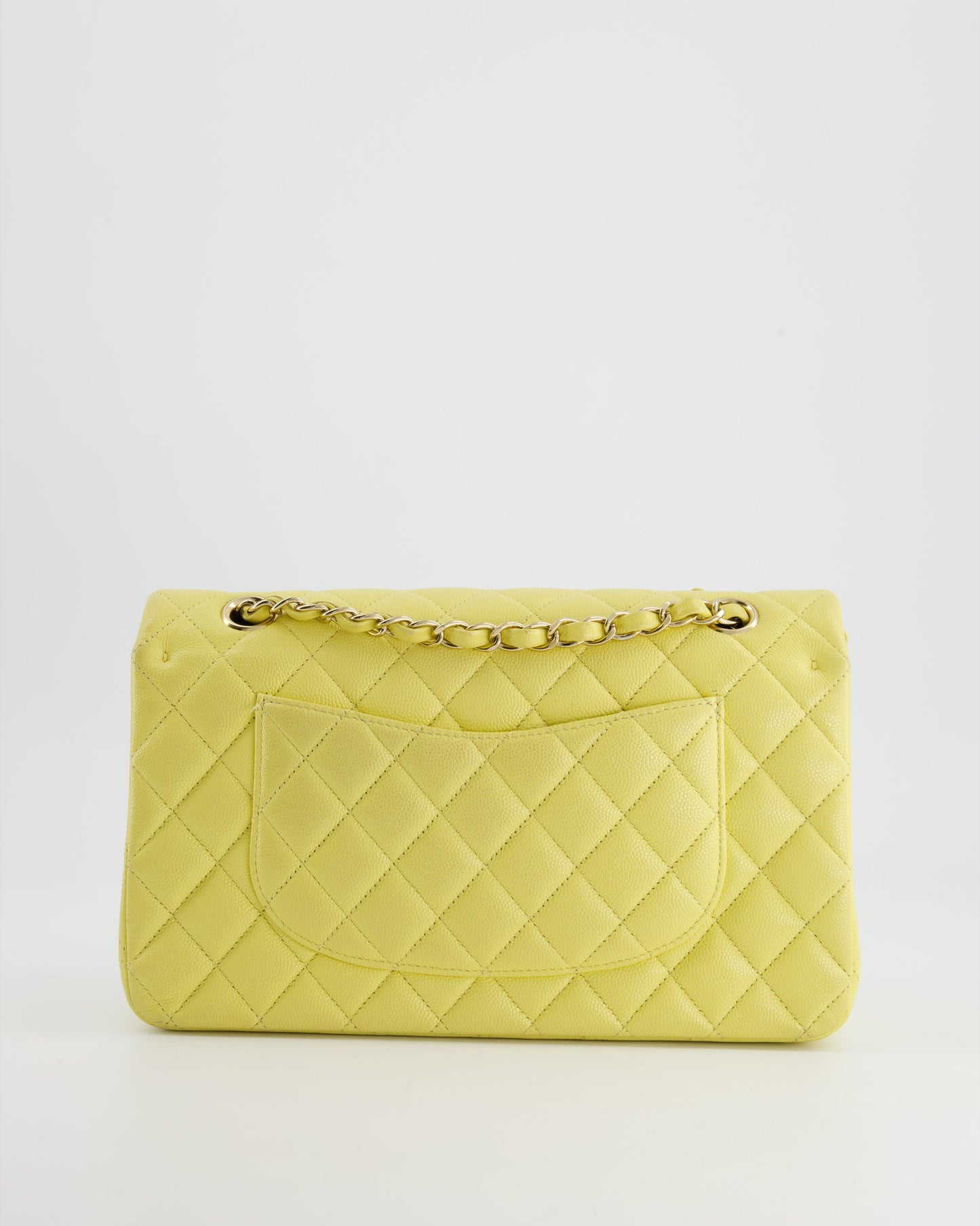 Chanel Sorbet Yellow Medium Classic Double Flap Bag in Caviar Leather with Champagne Gold Hardware