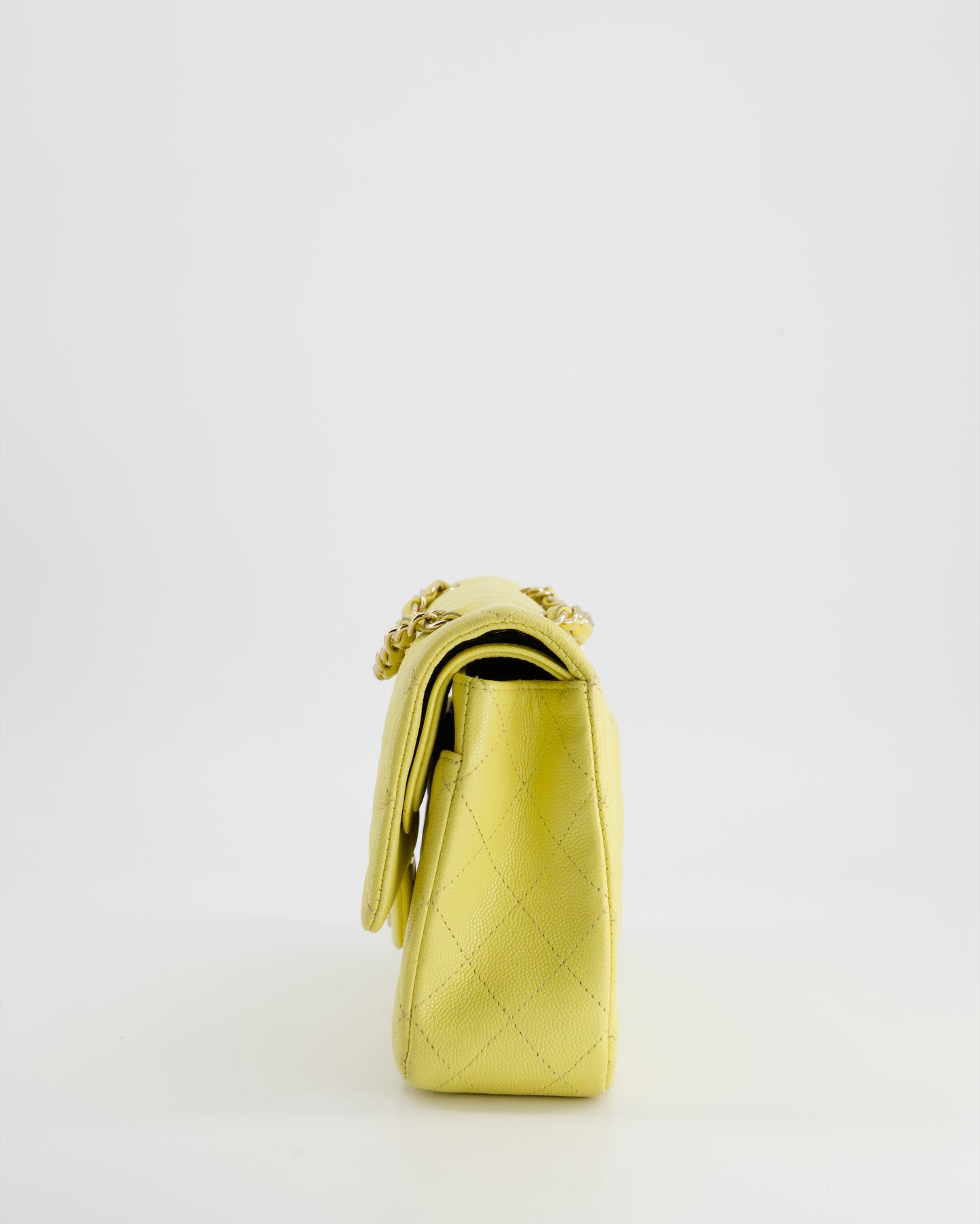 Chanel Sorbet Yellow Medium Classic Double Flap Bag in Caviar Leather with Champagne Gold Hardware