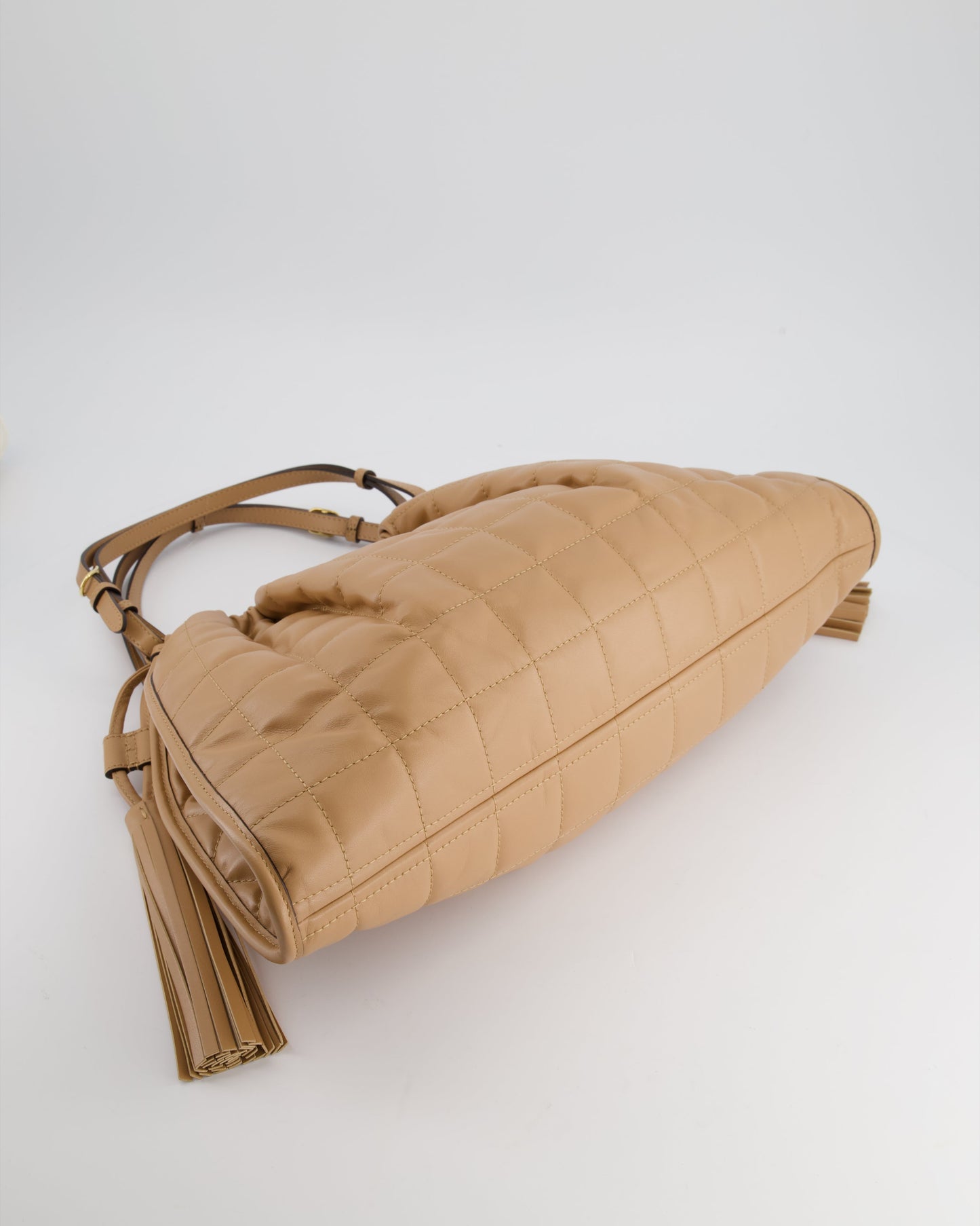 Gucci Beige Quilted Leather Shoulder Bag Dual Tone Hardware and Leather Tassels