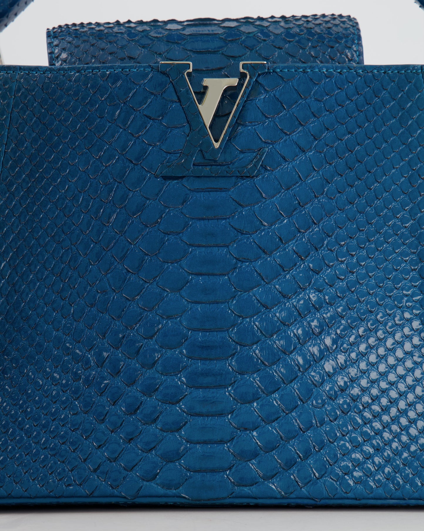 Louis Vuitton Peacock Blue Capucines MM Bag in Python Leather with Silver Hardware