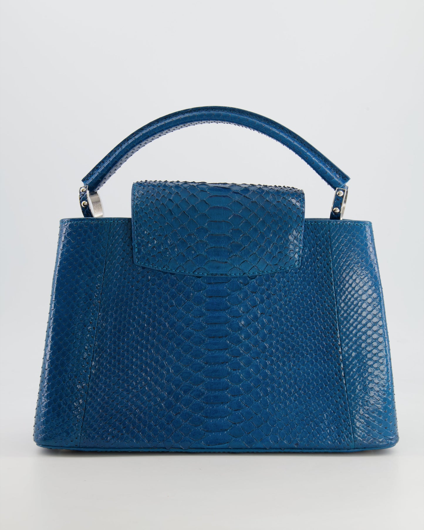 Louis Vuitton Peacock Blue Capucines MM Bag in Python Leather with Silver Hardware