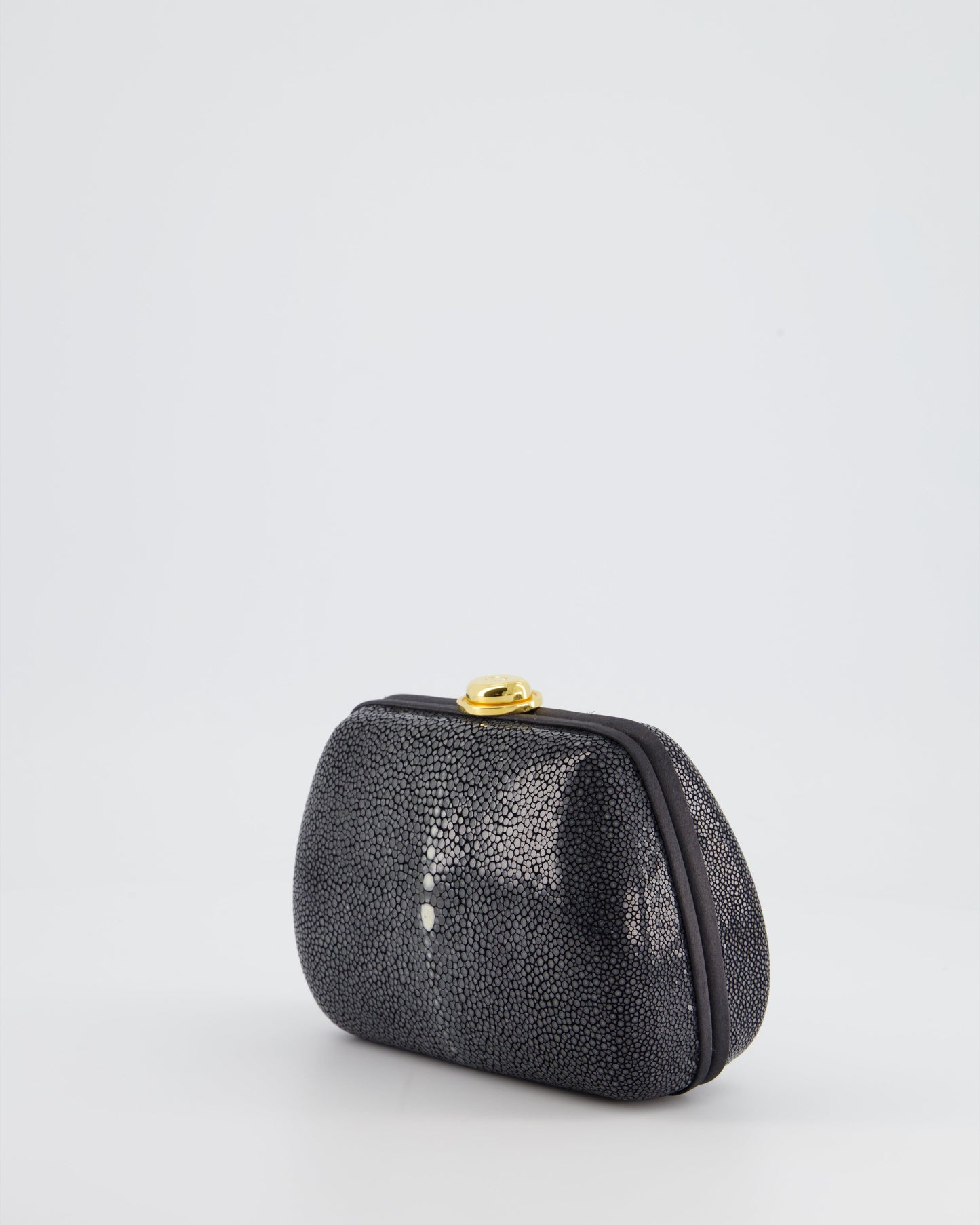 Christian Dior Vintage Grey and White Stingray Small Clutch Bag with Gold Chain