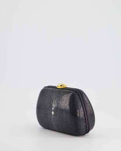 Christian Dior Vintage Grey and White Stingray Small Clutch Bag with Gold Chain