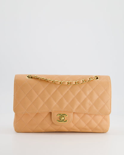 Chanel Vintage Peach Classic Medium Double Flap Bag in Caviar Leather with 24K Gold Hardware