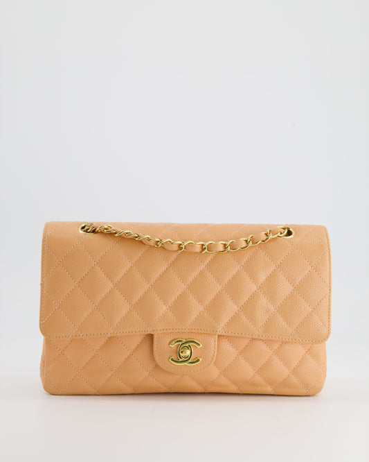 Chanel Vintage Peach Classic Medium Double Flap Bag in Caviar Leather with 24K Gold Hardware