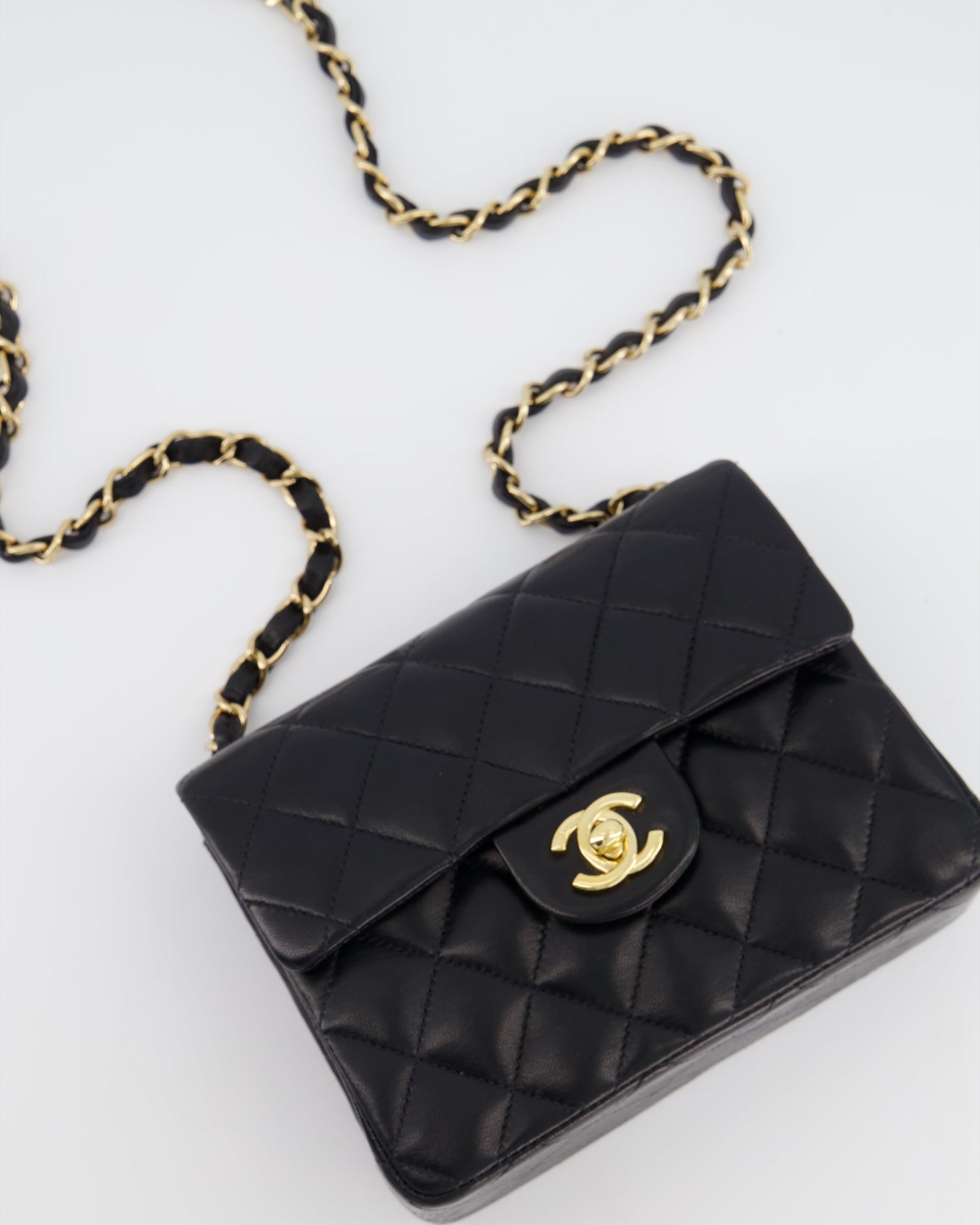 Chanel Vintage Black Mini Square Bag in Lambskin Leather with 24k Gold Hardware