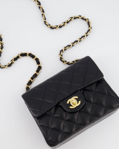 Chanel Vintage Black Mini Square Bag in Lambskin Leather with 24k Gold Hardware