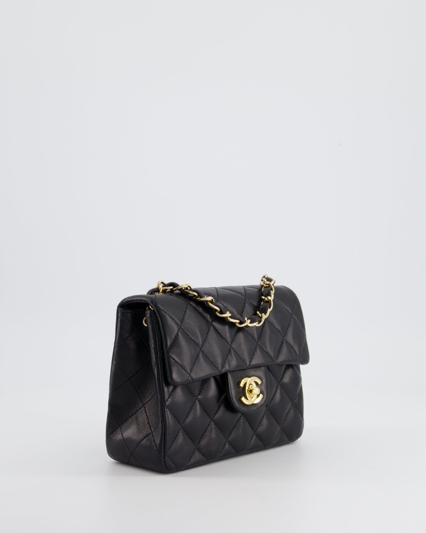 Chanel Vintage Black Mini Square Bag in Lambskin Leather with 24k Gold Hardware
