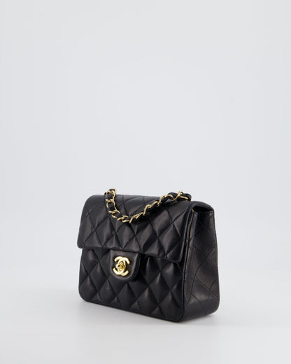 Chanel Vintage Black Mini Square Bag in Lambskin Leather with 24k Gold Hardware