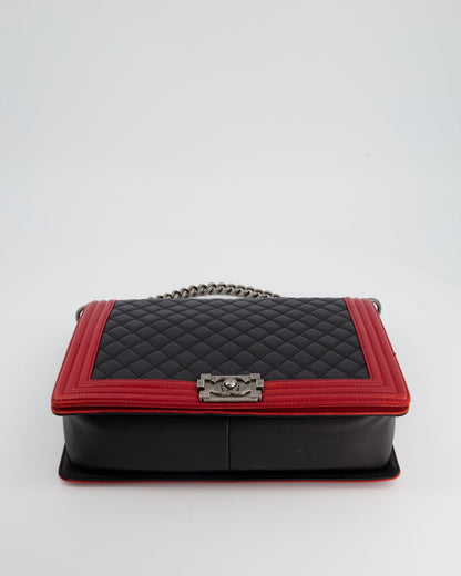 Chanel Black & Red Large Boy Bag in Lambskin Leather with Ruthenium Hardware