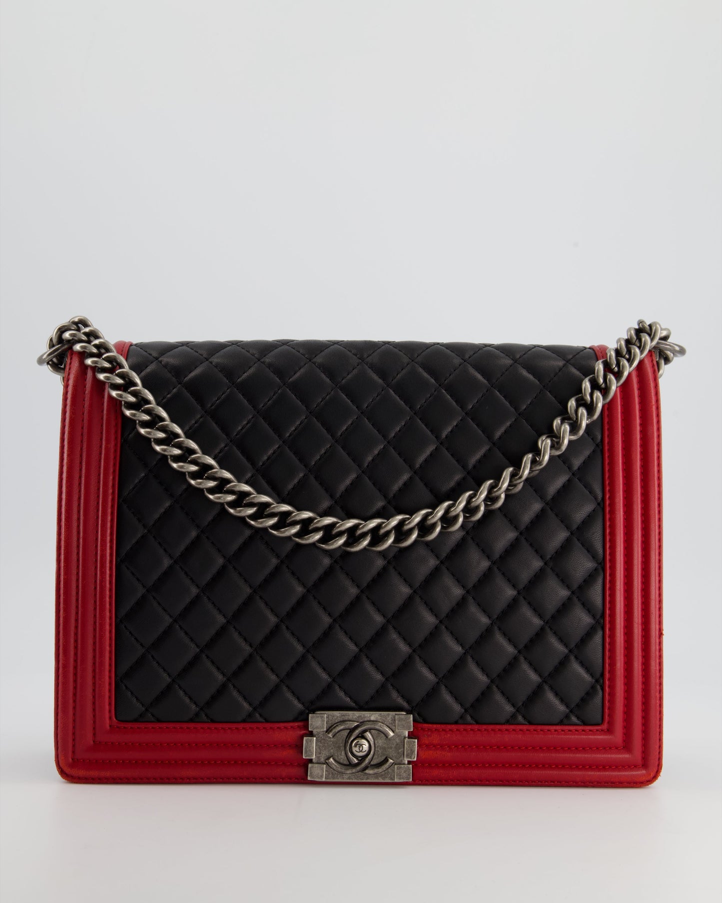 Chanel Black & Red Large Boy Bag in Lambskin Leather with Ruthenium Hardware