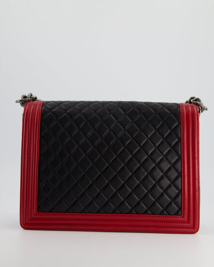 Chanel Black & Red Large Boy Bag in Lambskin Leather with Ruthenium Hardware