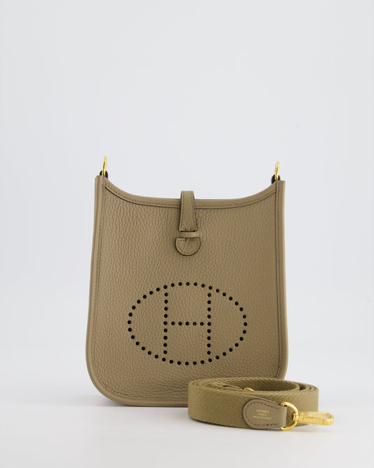 *HOT* Hermès Mini Evelyne Bag in Beige Marfa Clemence Leather with Gold Hardware