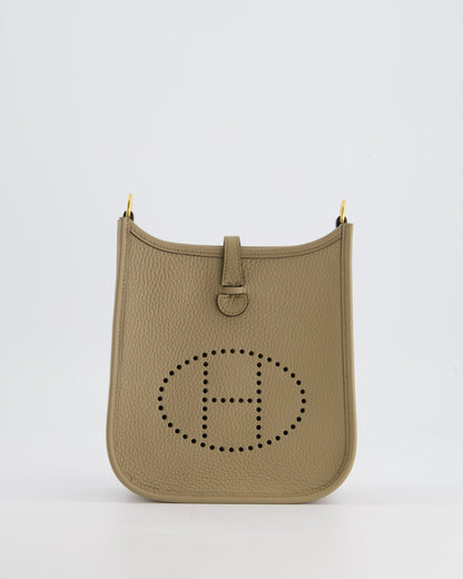 *HOT* Hermès Mini Evelyne Bag in Beige Marfa Clemence Leather with Gold Hardware