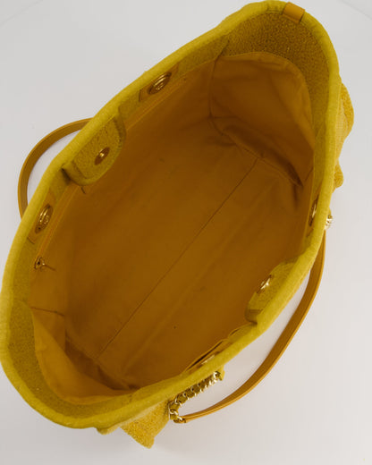 *HOT* Chanel Mustard Yellow Small Deauville Tote Bag in Velvet Tweed with Champagne Gold Hardware