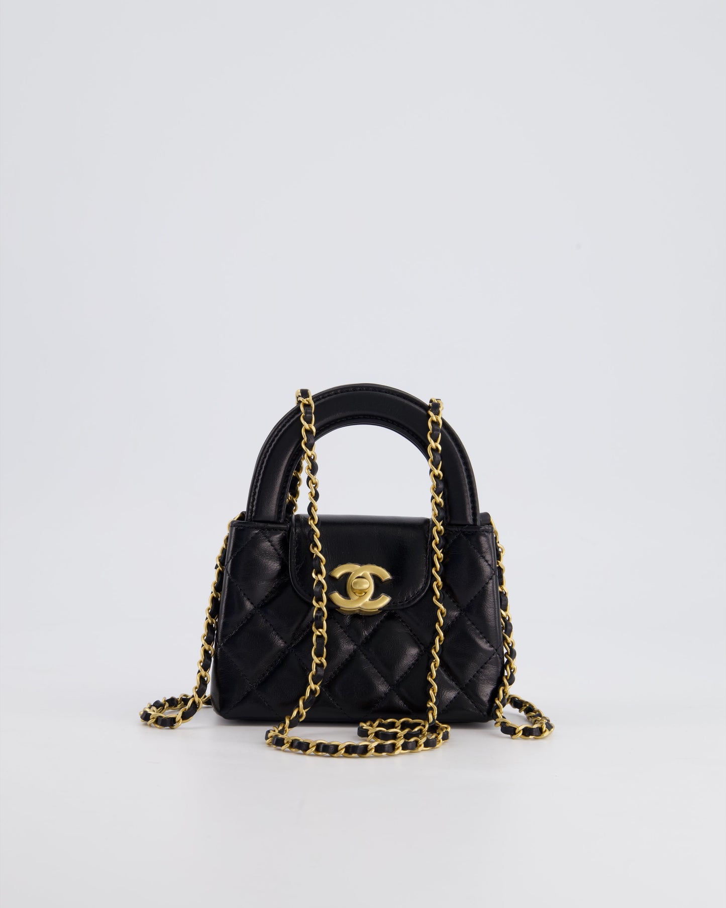 *HOT & RARE* Chanel Black Nano Kelly Shopping Bag in Calfskin Leather with Brushed Antique Gold Hardware