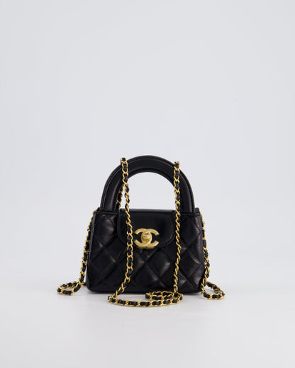 *HOT & RARE* Chanel Black Nano Kelly Shopping Bag in Calfskin Leather with Brushed Antique Gold Hardware