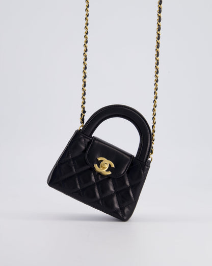 *HOT & RARE* Chanel Black Nano Kelly Shopping Bag in Calfskin Leather with Brushed Antique Gold Hardware