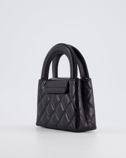 *HOT & RARE* Chanel Black Nano Kelly Shopping Bag in Calfskin Leather with Brushed Antique Gold Hardware