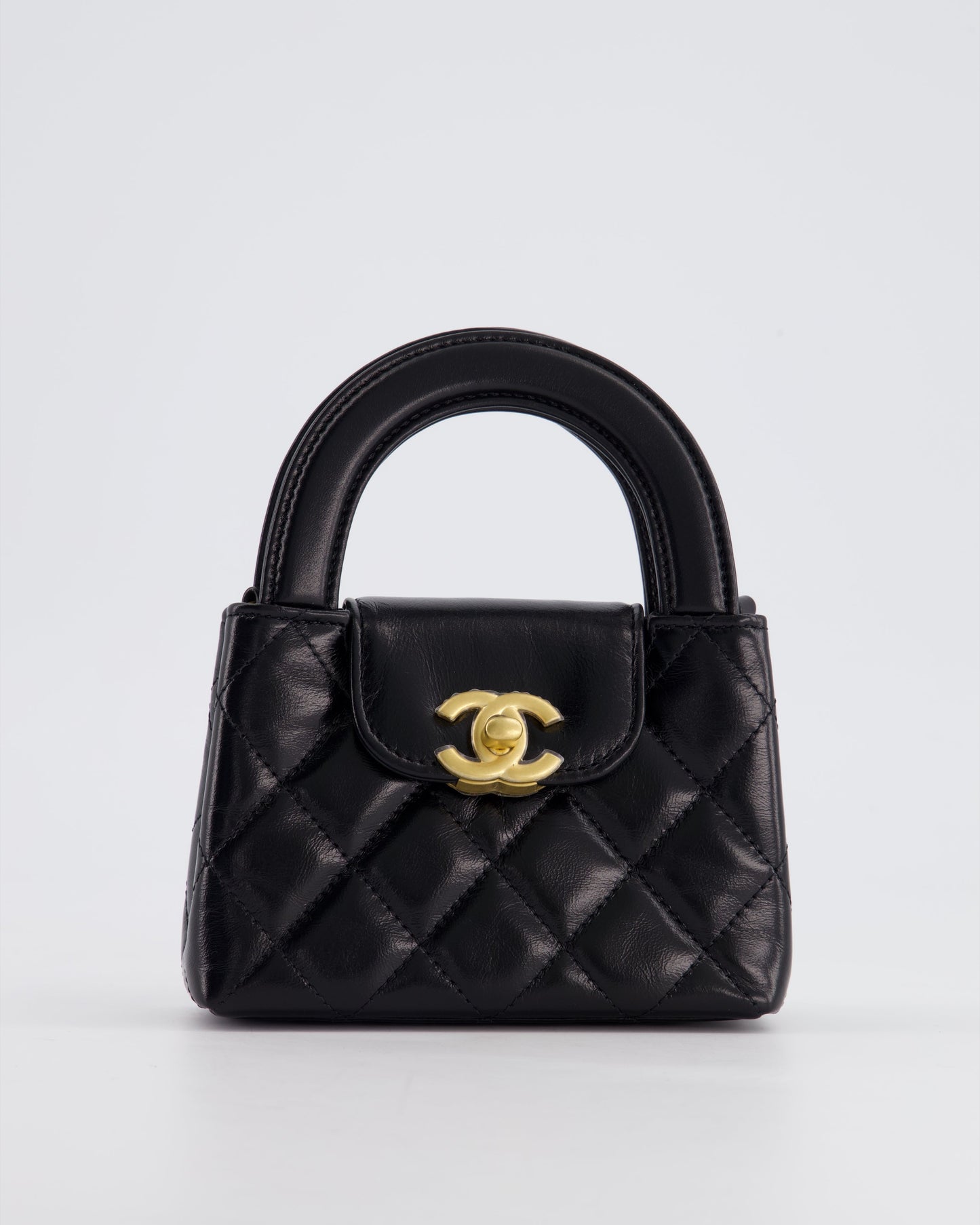 *HOT & RARE* Chanel Black Nano Kelly Shopping Bag in Calfskin Leather with Brushed Antique Gold Hardware