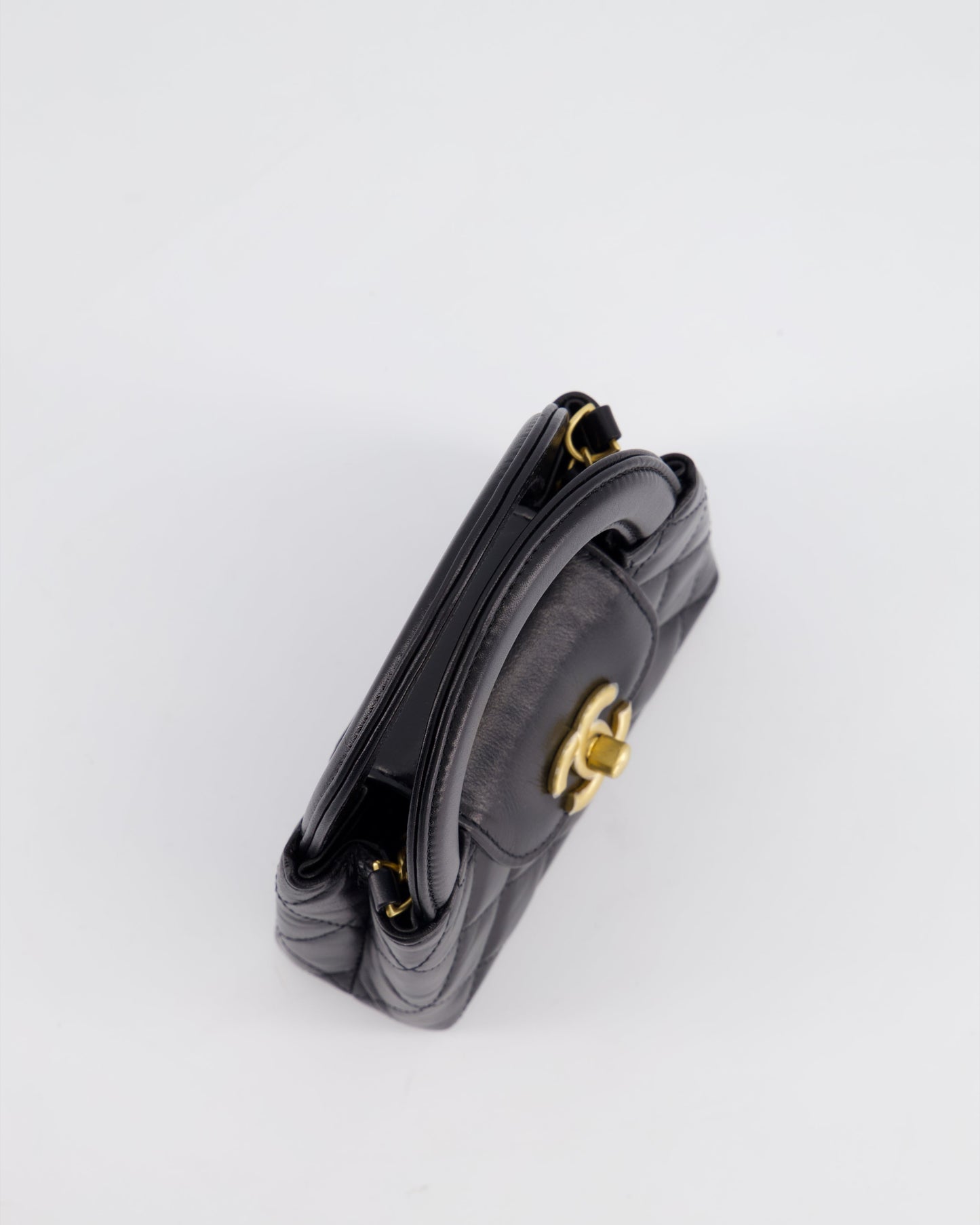 *HOT & RARE* Chanel Black Nano Kelly Shopping Bag in Calfskin Leather with Brushed Antique Gold Hardware