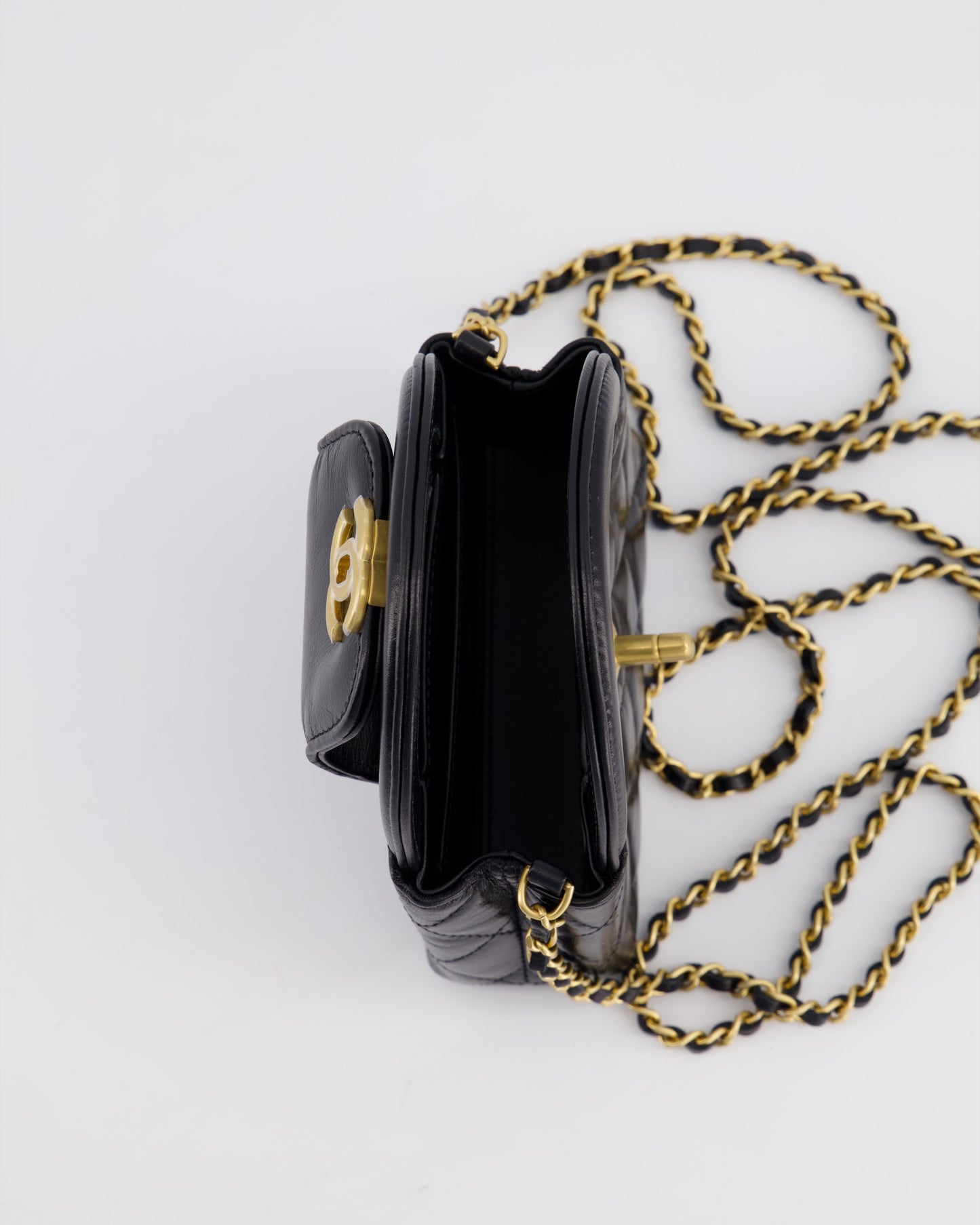 *HOT & RARE* Chanel Black Nano Kelly Shopping Bag in Calfskin Leather with Brushed Antique Gold Hardware