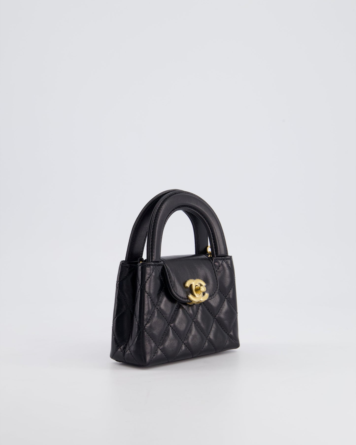 *HOT & RARE* Chanel Black Nano Kelly Shopping Bag in Calfskin Leather with Brushed Antique Gold Hardware
