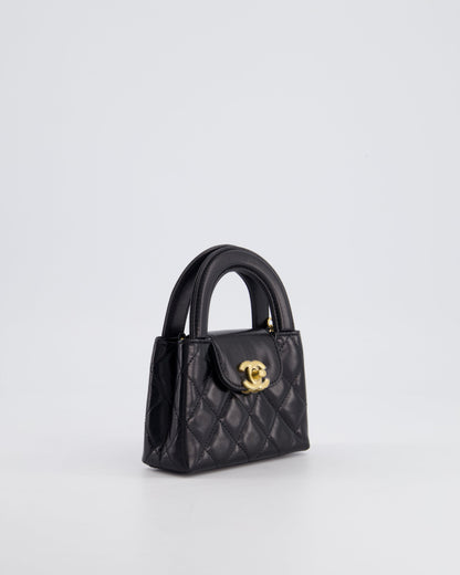 *HOT & RARE* Chanel Black Nano Kelly Shopping Bag in Calfskin Leather with Brushed Antique Gold Hardware