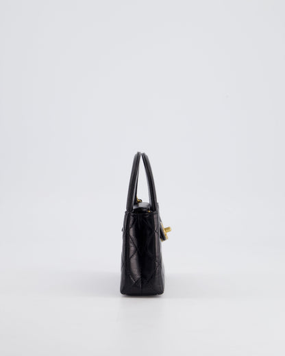 *HOT & RARE* Chanel Black Nano Kelly Shopping Bag in Calfskin Leather with Brushed Antique Gold Hardware