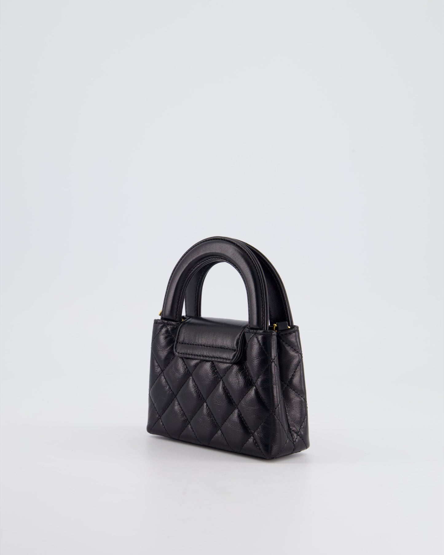 *HOT & RARE* Chanel Black Nano Kelly Shopping Bag in Calfskin Leather with Brushed Antique Gold Hardware