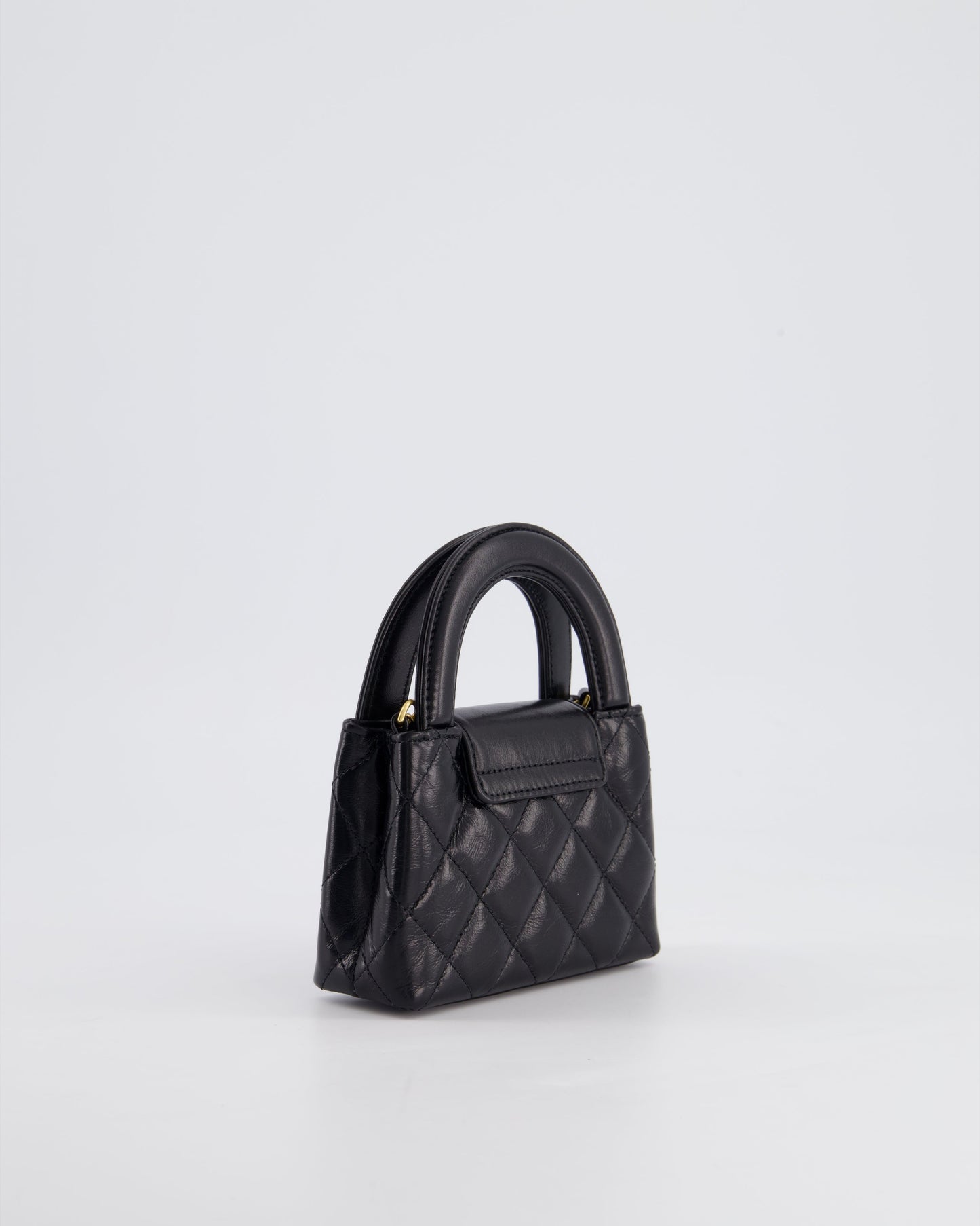 *HOT & RARE* Chanel Black Nano Kelly Shopping Bag in Calfskin Leather with Brushed Antique Gold Hardware