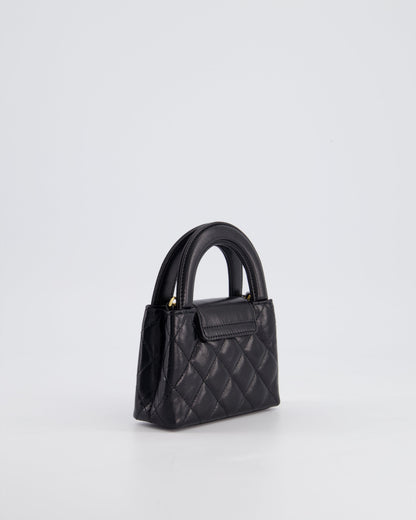 *HOT & RARE* Chanel Black Nano Kelly Shopping Bag in Calfskin Leather with Brushed Antique Gold Hardware