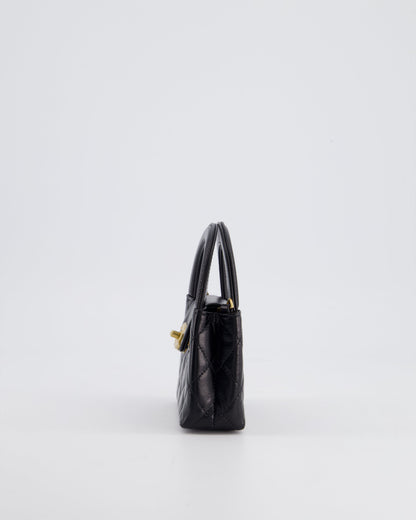 *HOT & RARE* Chanel Black Nano Kelly Shopping Bag in Calfskin Leather with Brushed Antique Gold Hardware