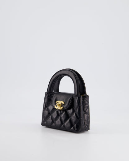 *HOT & RARE* Chanel Black Nano Kelly Shopping Bag in Calfskin Leather with Brushed Antique Gold Hardware