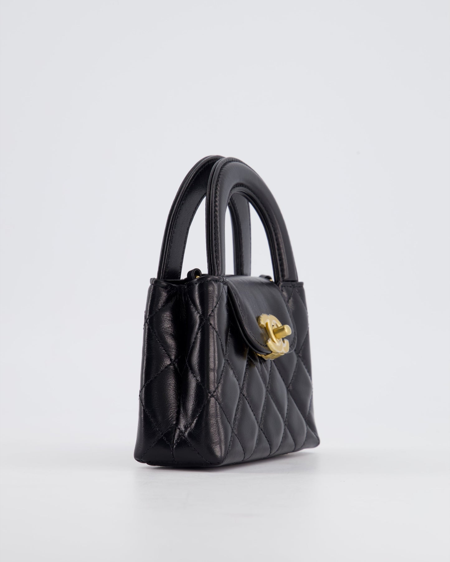 *HOT & RARE* Chanel Black Nano Kelly Shopping Bag in Calfskin Leather with Brushed Antique Gold Hardware