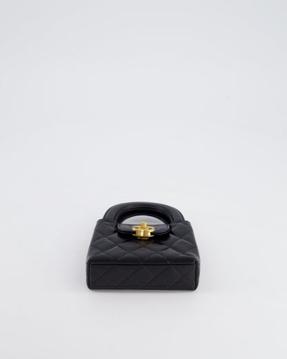 *HOT & RARE* Chanel Black Nano Kelly Shopping Bag in Calfskin Leather with Brushed Antique Gold Hardware