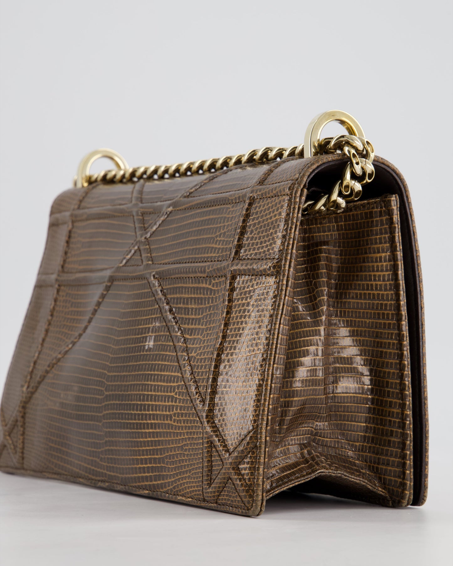 *RARE* Christian Dior Brown Medium Diorama Bag in Lizard Leather with Champagne Gold Hardware