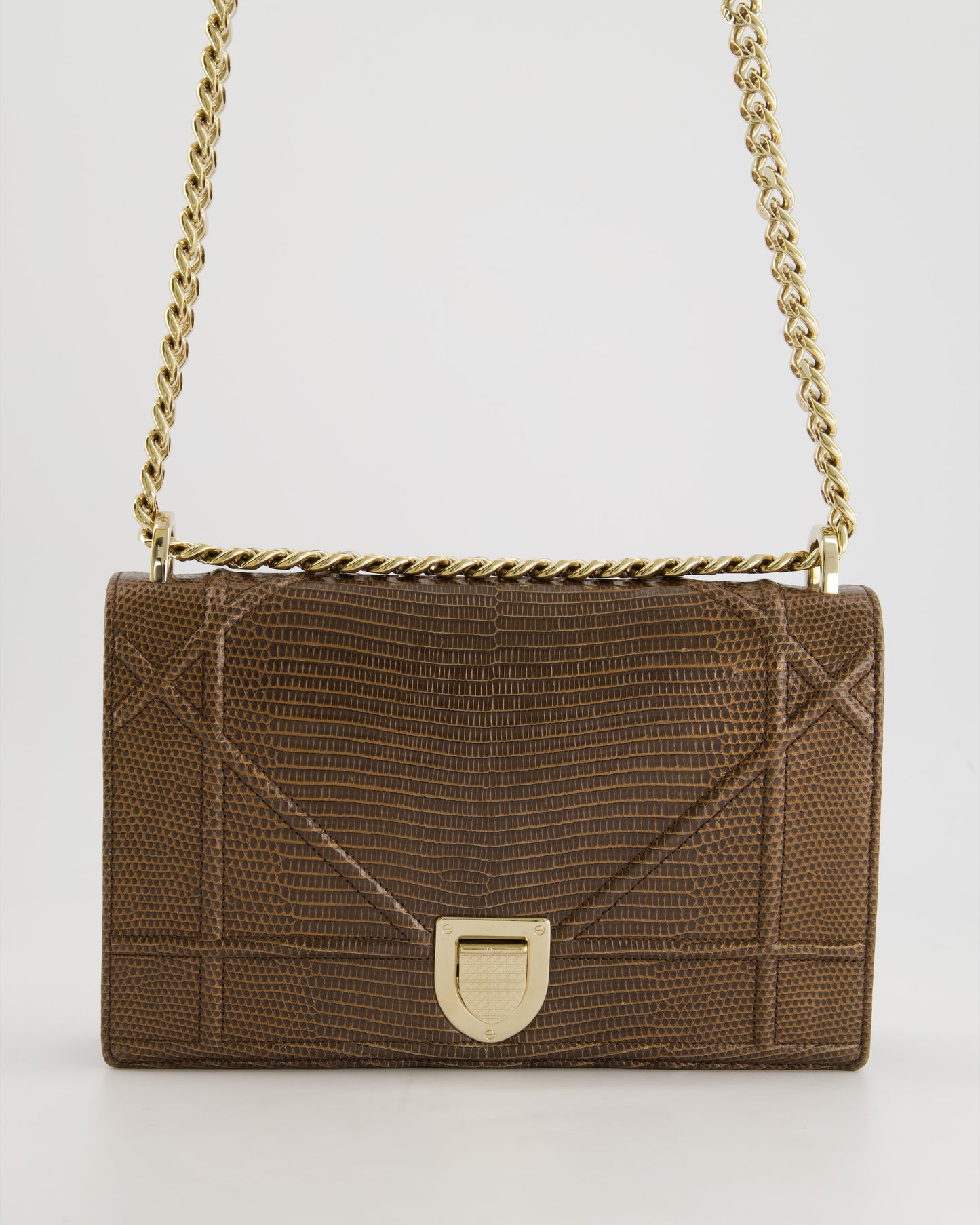 *RARE* Christian Dior Brown Medium Diorama Bag in Lizard Leather with Champagne Gold Hardware