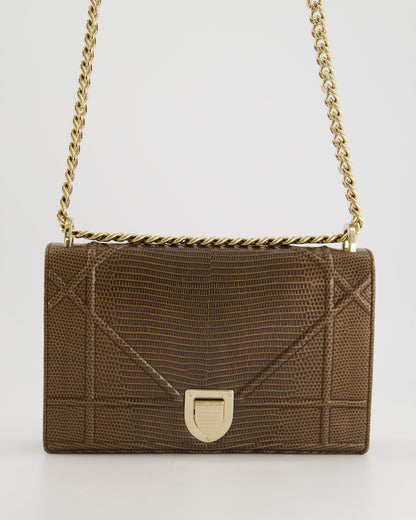 *RARE* Christian Dior Brown Medium Diorama Bag in Lizard Leather with Champagne Gold Hardware