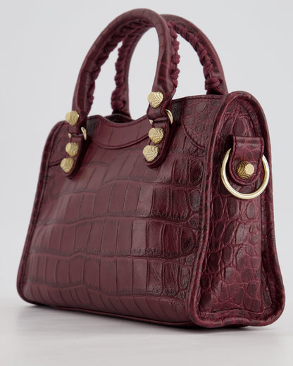 *RARE* Balenciaga Purple Mini City Bag in Alligator Leather with Gold Hardware