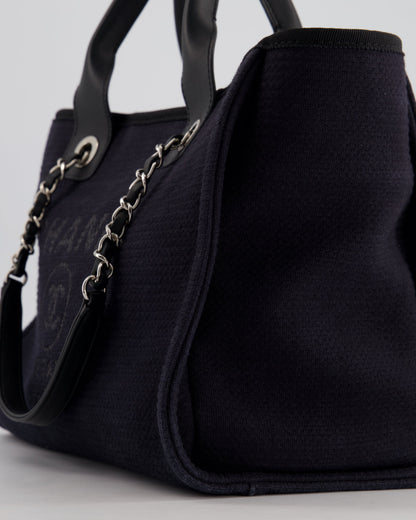 Chanel Navy & Black Small Deauville Tote Bag with Silver Hardware