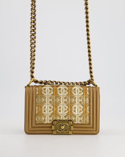 *LIMITED EDITION* Chanel Gold Metallic Small Boy Bag In Calfskin Leather with Antique Gold Hardware CC Details