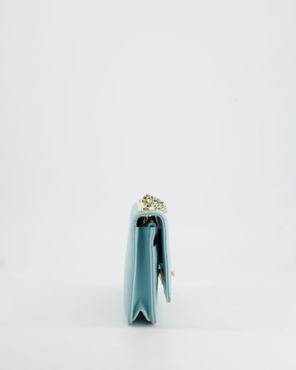 Chanel Tiffany Blue Chevron Quilted Trendy Wallet on Chain Bag in Lambskin Leather with Champagne Gold Hardware