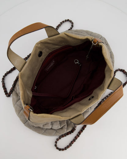 Chanel Stormy Grey Nubuck Leather Portobello Tote Bag with Tan Leather Handle and Ruthenium Hardware