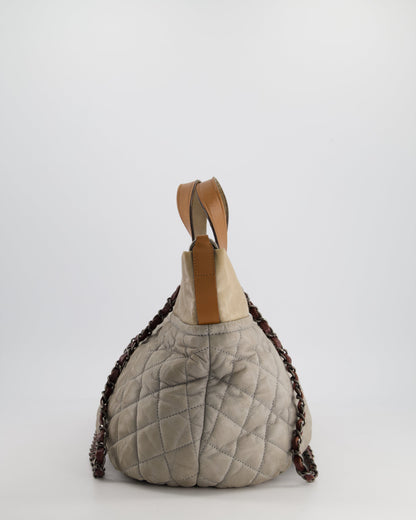 Chanel Stormy Grey Nubuck Leather Portobello Tote Bag with Tan Leather Handle and Ruthenium Hardware