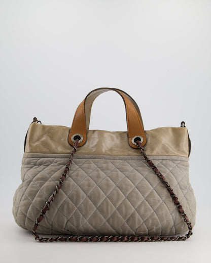 Chanel Stormy Grey Nubuck Leather Portobello Tote Bag with Tan Leather Handle and Ruthenium Hardware