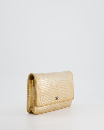 Chanel Metallic Gold Ombre Lizard Wallet on Chain Bag with Gun Metal Hardware
