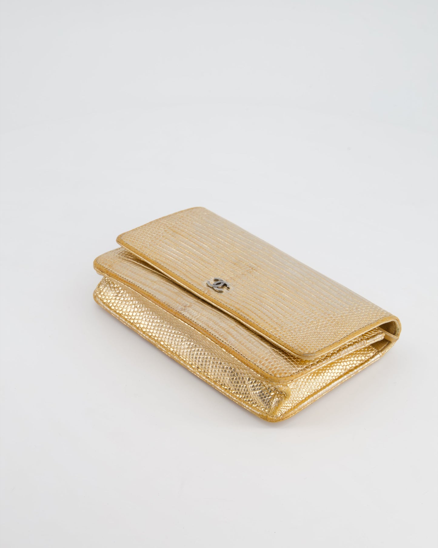 Chanel Metallic Gold Ombre Lizard Wallet on Chain Bag with Gun Metal Hardware