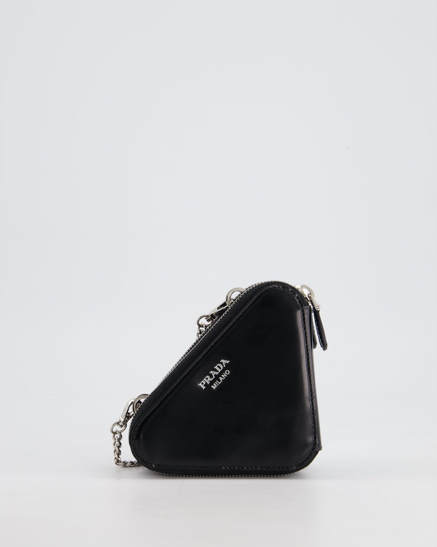 Prada Black Triangular Embellished Satin and Leather Mini-Pouch Bag with Crystals and Removable Straps